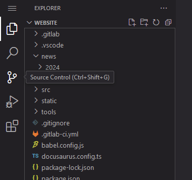 Explore in GitLab IDE with cursor hovering Source Control